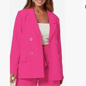 UNIQUE21 Women Tailored Blazer Jacket Double Breasted Long Sleeve Hot Pink(S)